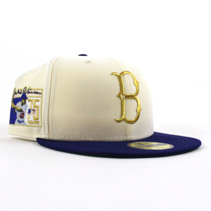 BROOKLYN DODGERS 42 JACKIE ROBINSON New Era 59Fifty Fitted Hat (Chrome White Royal Blue Green Under Brim)