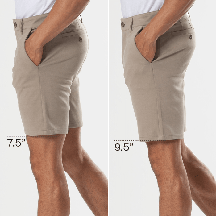 Carbon 7.5 Inseam Chino Shorts, two inseam lengths displayed.