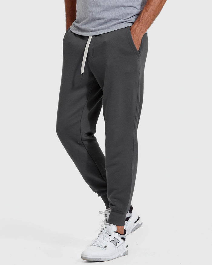 Carbon Fleece French Terry Joggers with side pockets and white drawstring.