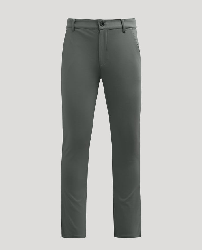 Carbon Slim Comfort Knit Chino Pant, slim-fit, straight-leg, dark grey-green.