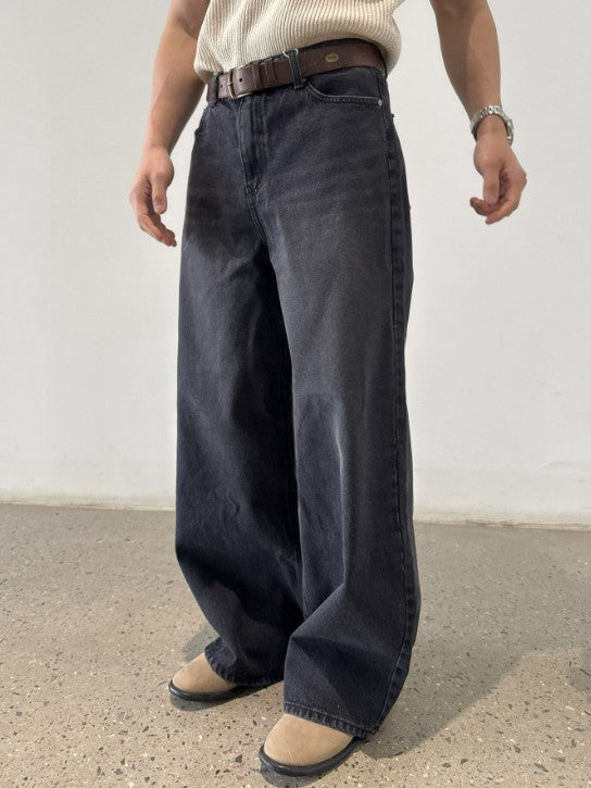 Cat Brush Wide Denim Pants BLACK 着用3