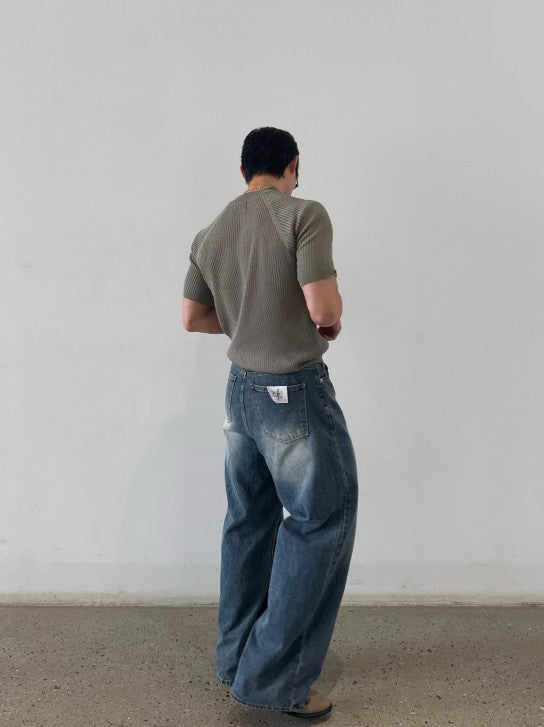 Cat Brush Wide Denim Pants BLUE 着用3(背面)