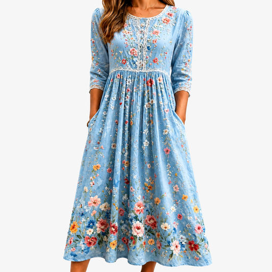 Celeste | Sky Blossom Garden Midi Dress