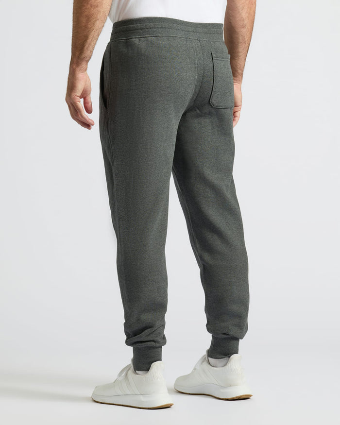 Charcoal Heather Gray Fleece French Terry Joggers with sneakers.