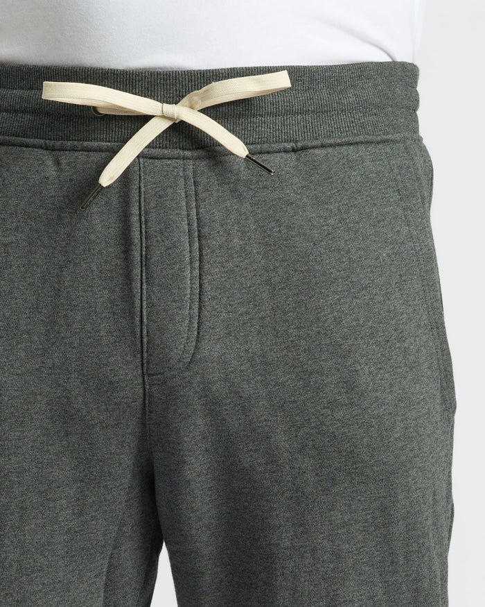 Charcoal Heather Gray Fleece French Terry Joggers with off-white drawstring.