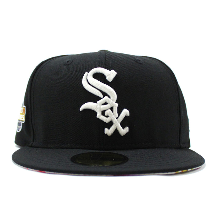 Chicago White Sox 2005 World Series New Era Fitted 59Fifty Hat (Glow in the Dark Logo Black Floral Under Brim)