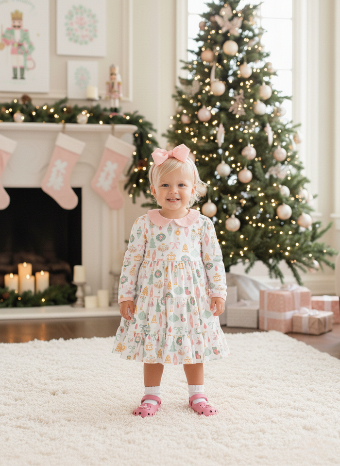 Christmas Ornaments Print Swing Dress: 3/4
