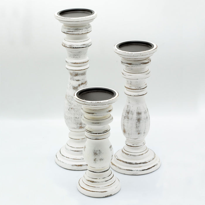 Classic Medium Whitewash Wooden Candle Stand