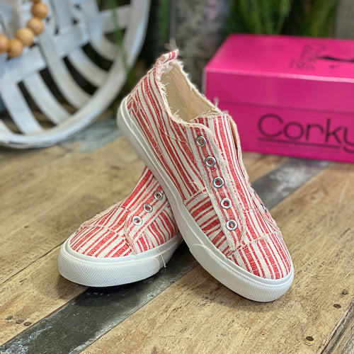Corky's Babalu Red Stripe Slip Ons