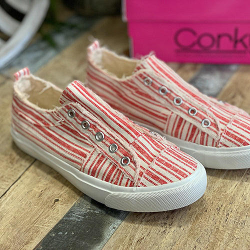 Corky's Babalu Red Stripe Slip Ons