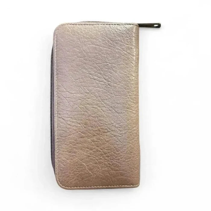 Cotton Road Large Wallet in beige PU leather with crinkled texture, zip compartment, and 12 card slots