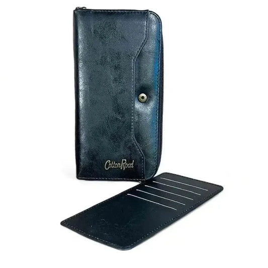 Cotton Road Large Wallet black PU leather with card sleeve and zip coin purse