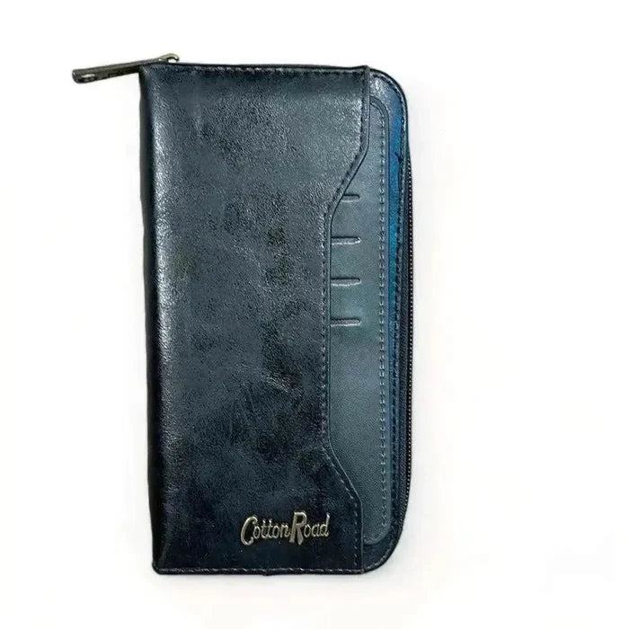 Cotton Road Large Wallet black PU leather with zip compartment and card sleeve