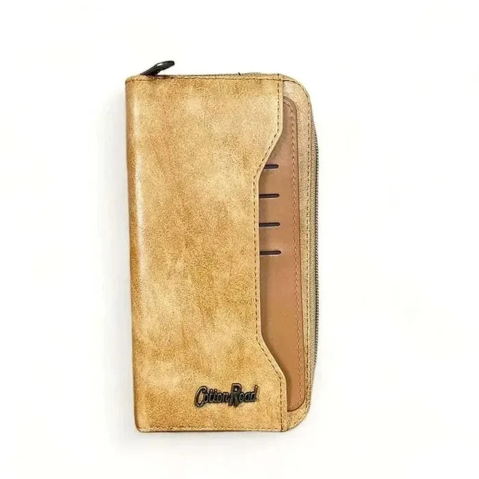 Cotton Road Large Wallet in khaki PU leather with zip coin compartment and external card holder