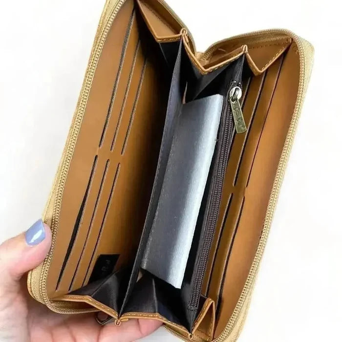 Cotton Road Large Wallet in khaki PU leather with zip compartment, coin purse, and external card holder
