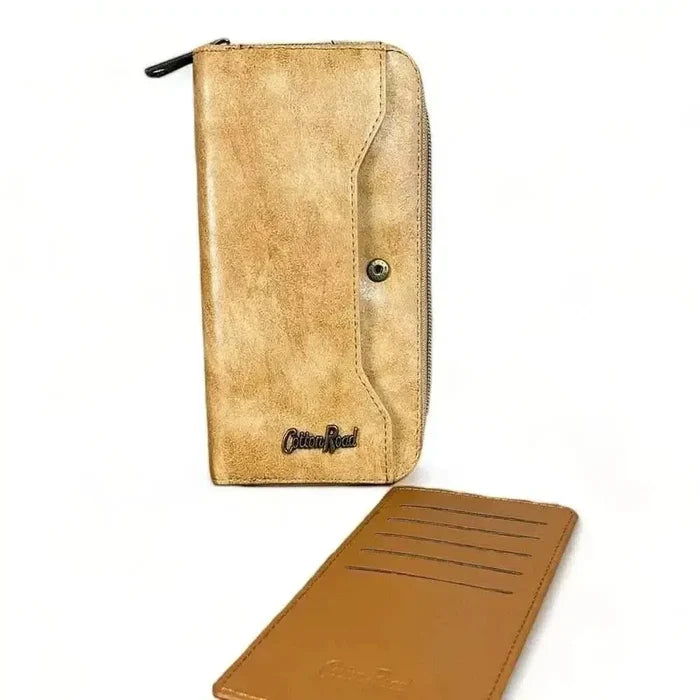 Cotton Road Large Wallet in khaki PU leather with zip compartment and external card holder