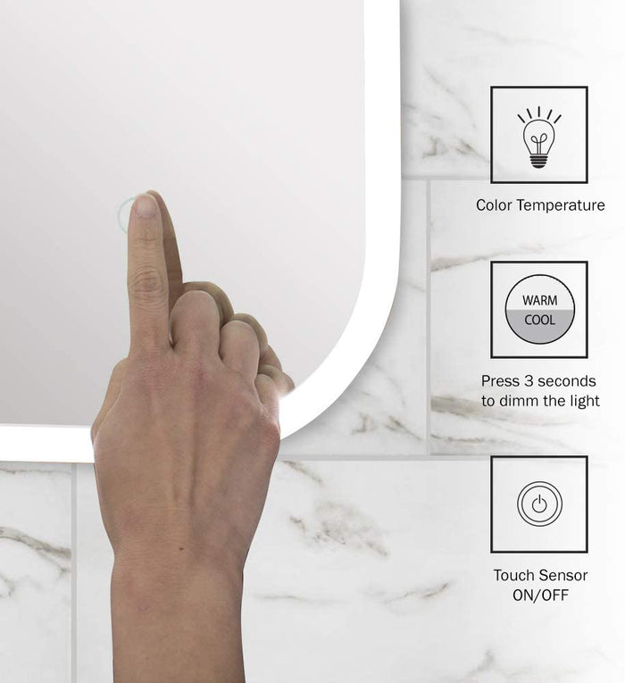 Curved Corner Rectangle Led Mirror (3 Lights Integrated)