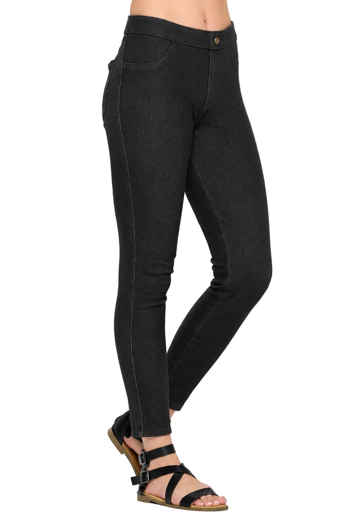 Denim Knit Stretch Ankle Pant w/Back Pockets -  FC105