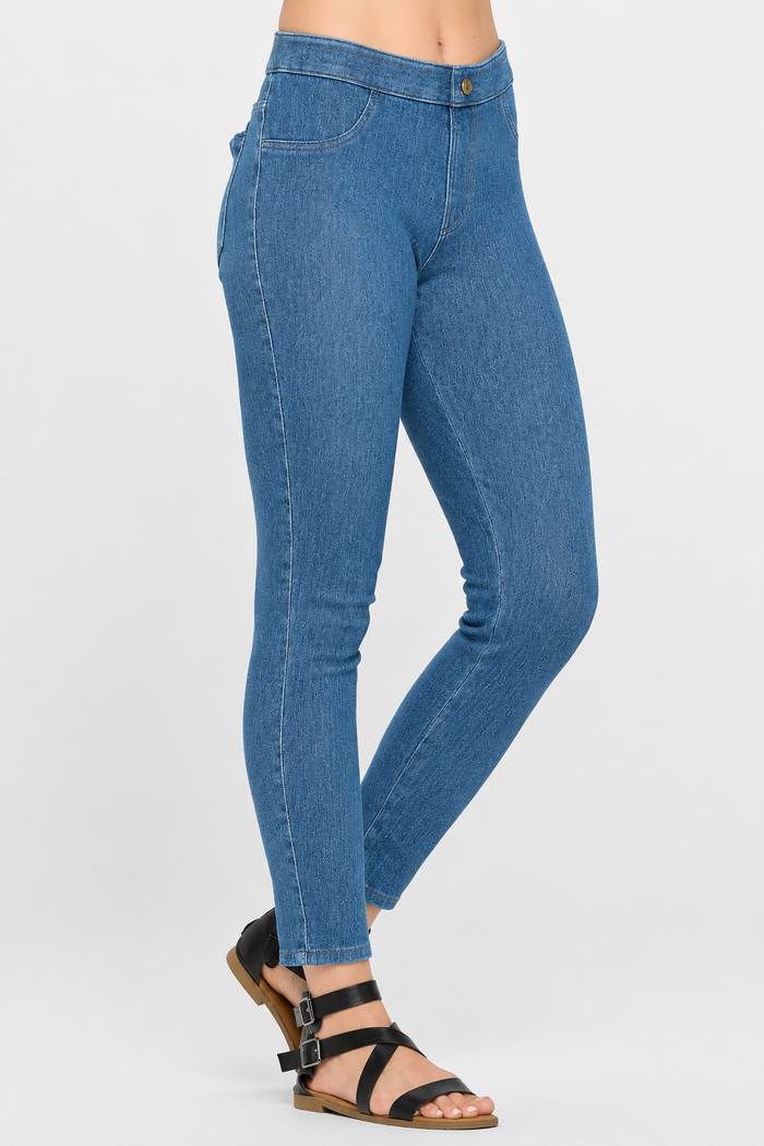 Denim Knit Stretch Ankle Pant w/Back Pockets -  FC105