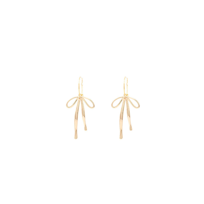 Earrings-Bow Ribbon Huggie Hoops Dangle Whimsical-Gold