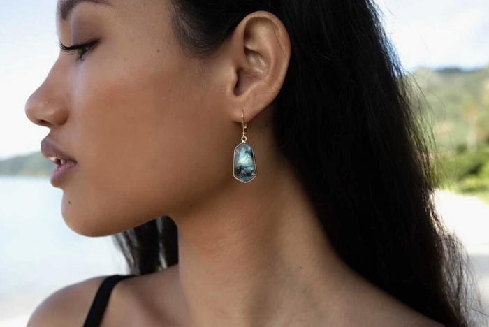 Earrings-Gold Dea With Labradorite