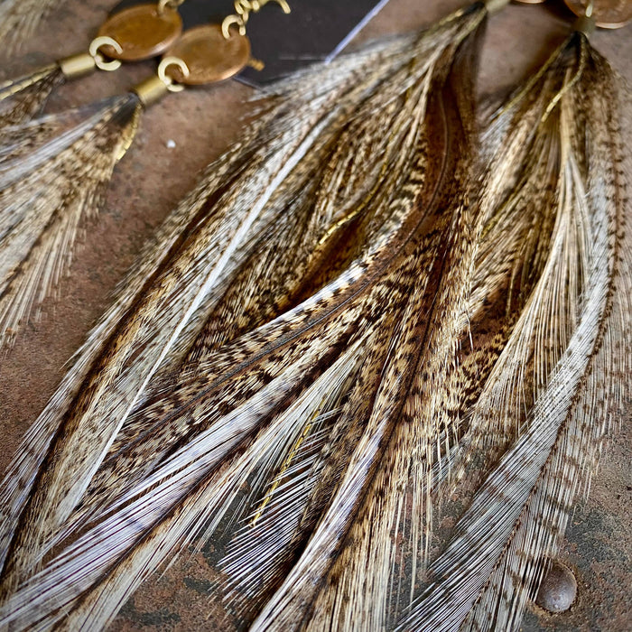 Earrings-Indian Cent & Long Feather-Coq de Leon, Western