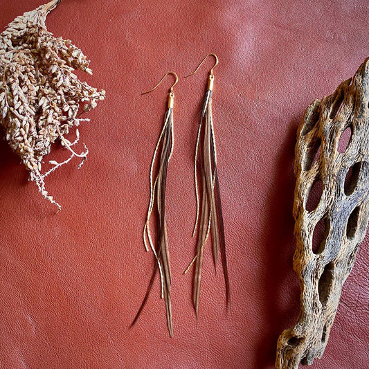 Earrings-Mini Feather-Taupe/Gold, Boho Western Earrings