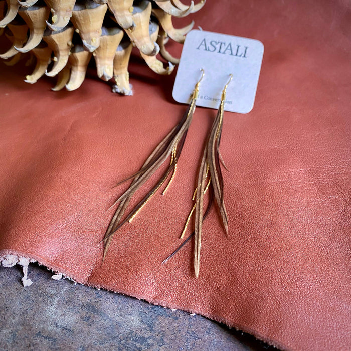 Earrings-Mini Feather-Taupe/Gold, Boho Western Earrings