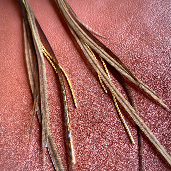 Earrings-Mini Feather-Taupe/Gold, Boho Western Earrings