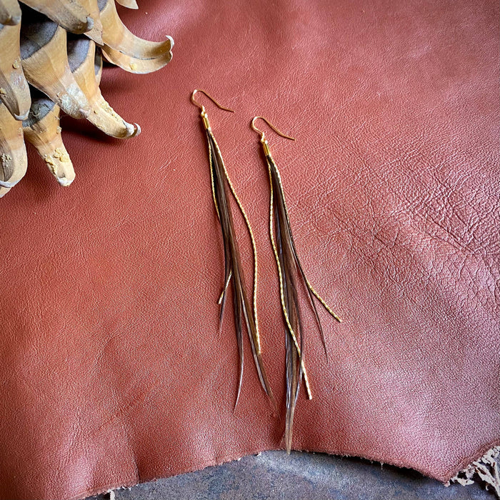 Earrings-Mini Feather-Taupe/Gold, Boho Western Earrings