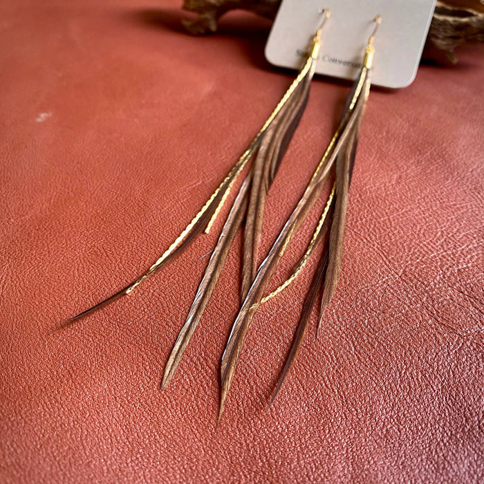 Earrings-Mini Feather-Taupe/Gold, Boho Western Earrings