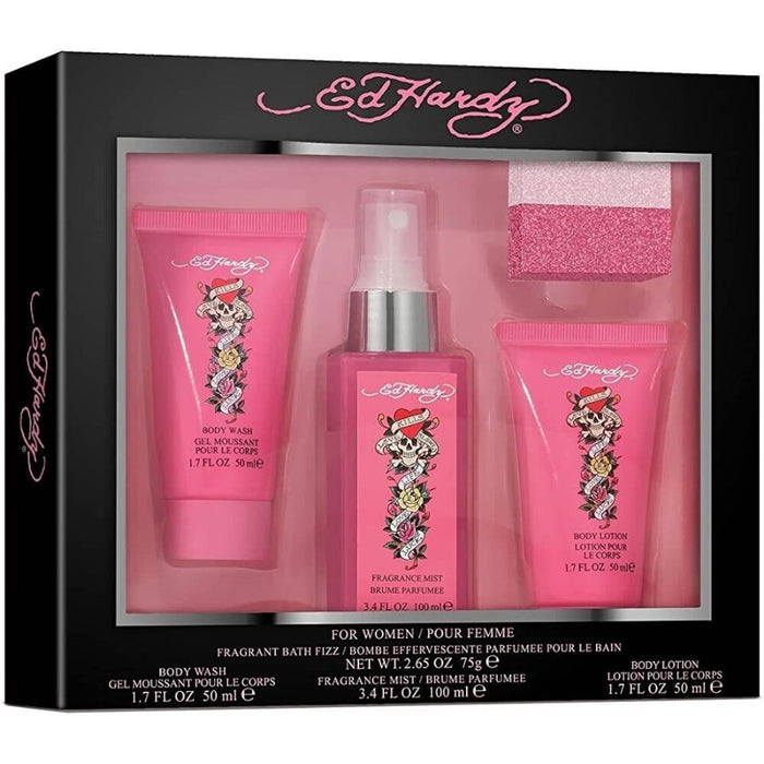 Ed Hardy by Christian Audigier for Women 3.4 oz Body Mist 4PC Gift Set