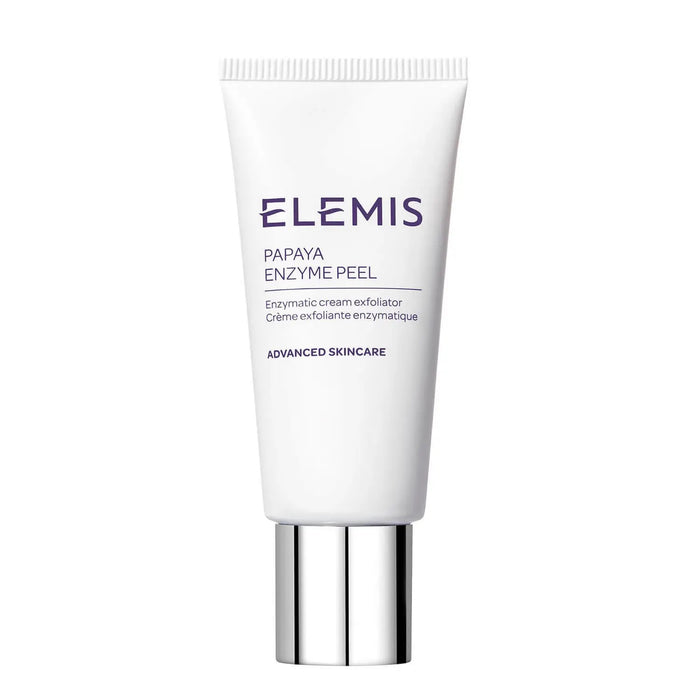 Elemis Papaya Enzyme Peel 50ml in a clear jar, featuring a vibrant orange peel and a smooth, creamy facial cleanser texture.