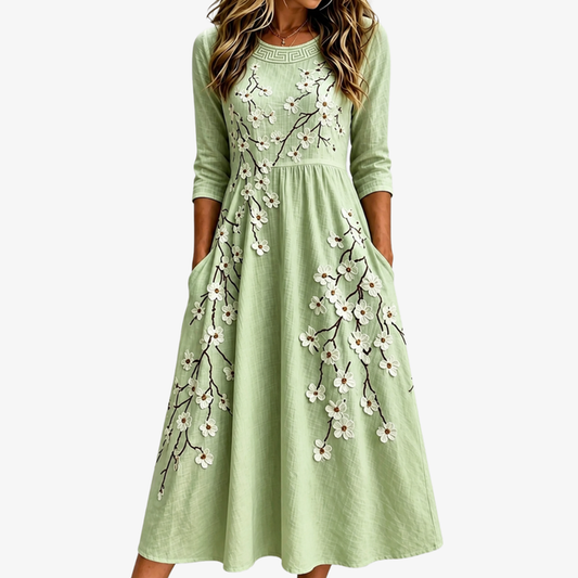 Eloise | Sage Blossom Garden Midi Dress
