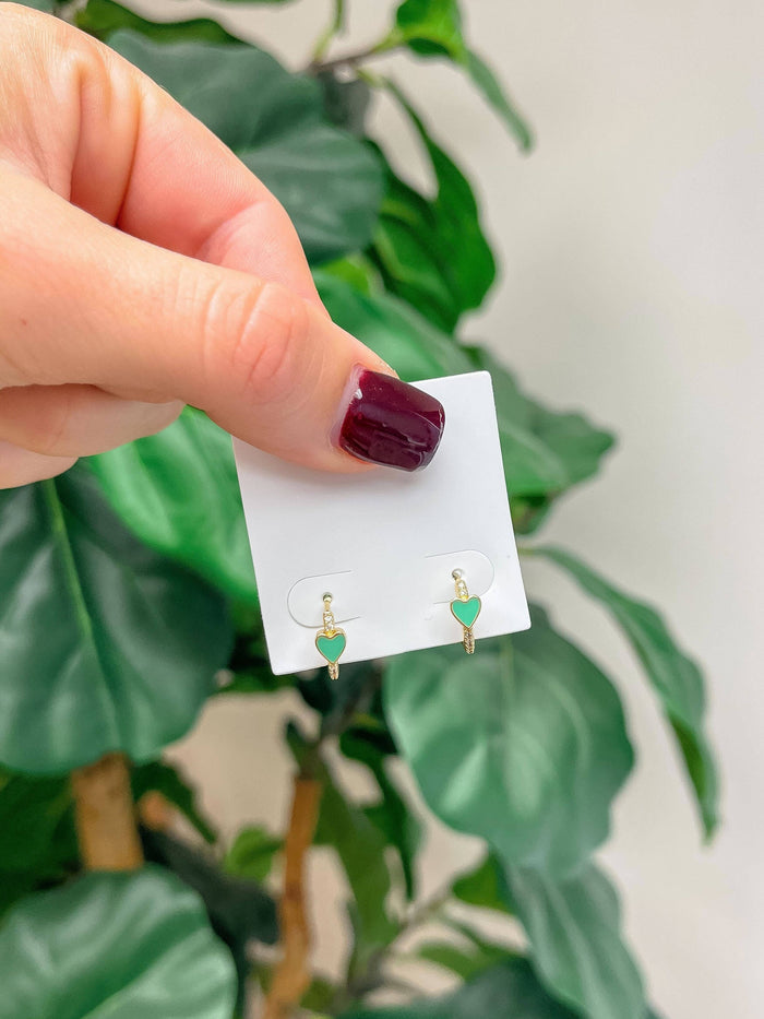 Enamel Stud Earrings-Heart Huggie Hoops