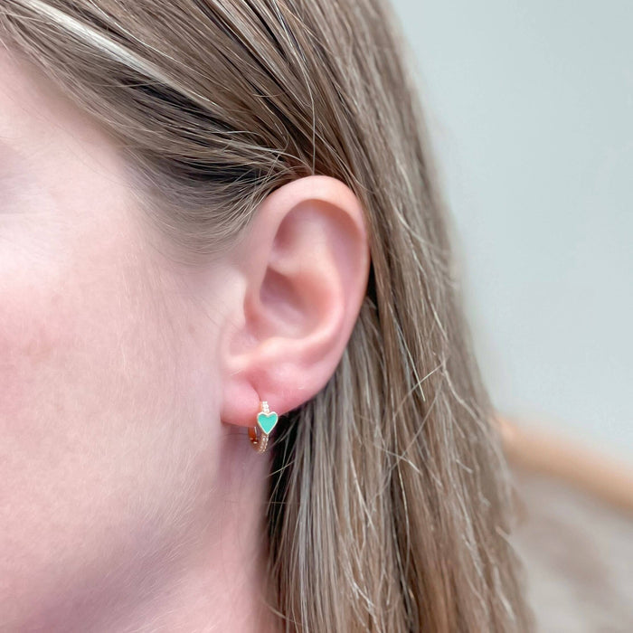 Enamel Stud Earrings-Heart Huggie Hoops