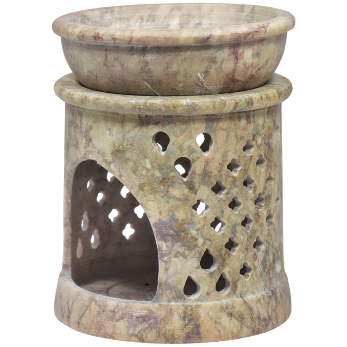 Essential Oil and Incense Burner - Cylindrical, Marbled-Light Colouring