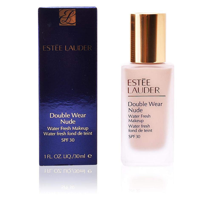 Estée Lauder Double Wear Foundation in Shell Beige, long-lasting makeup with SPF10, 30ml bottle, smooth and natural finish.