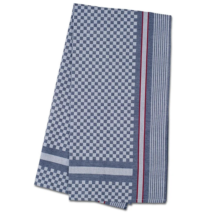 Extra Large Side Towel Black Check with Red Stripe 5 pack shown on white silo background.