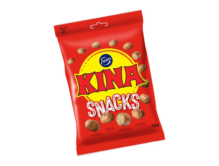 Fazer Kina Röd Snacks (Puffar) 150g – Swedish chocolate-coated puffed corn candy bag