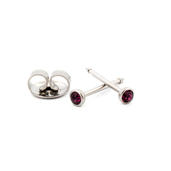 February (Amethyst) Silver Earrings 3 mm Earrings