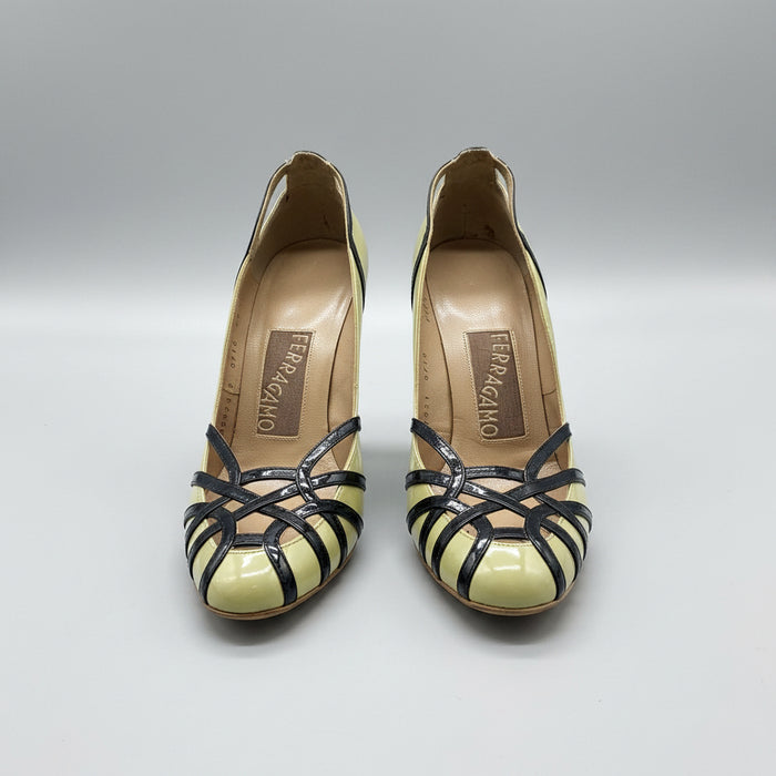 Ferragamo Green Heels UK 6.5 EU 39.5 Strappy Stiletto Heel Round-Toe