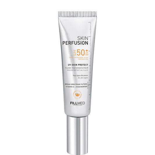 Fillmed Skin Perfusion UV Skin Protect SPF50+ lotion and moisturizer in 50ml bottle, with smooth, hydrating texture and broad-spectrum sun protection.