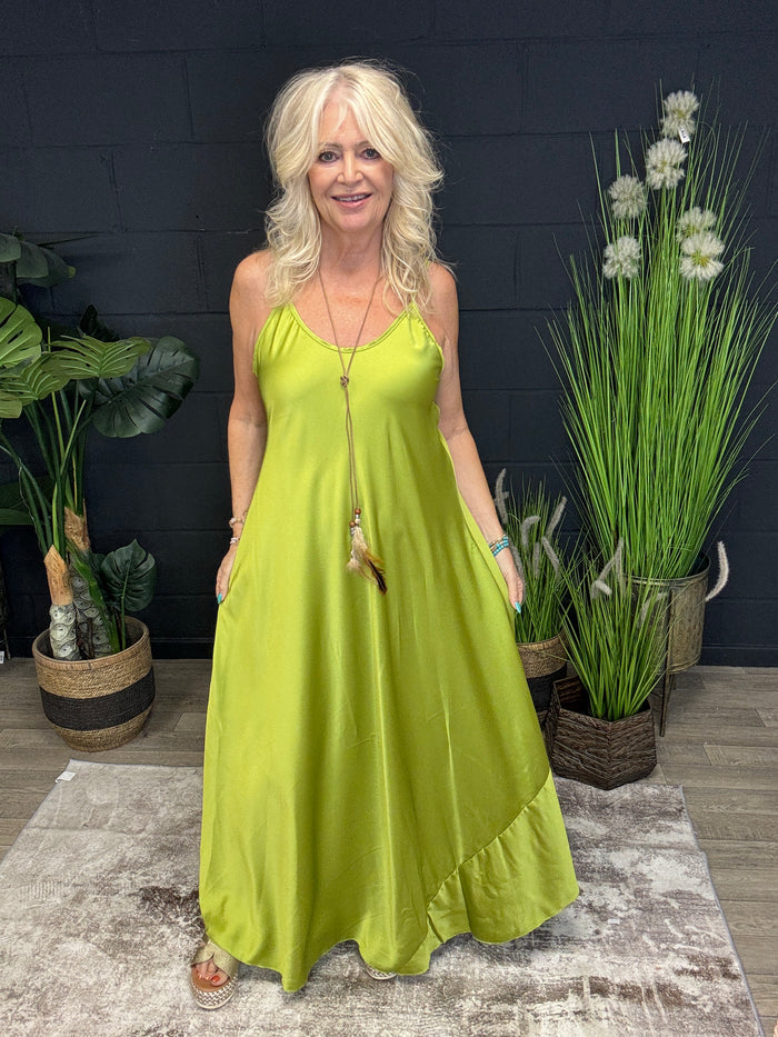 Florentine Feather Dress Dark Lime