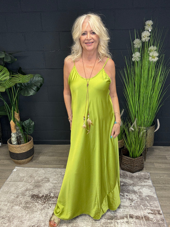 Florentine Feather Dress Dark Lime