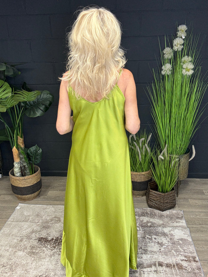Florentine Feather Dress Dark Lime