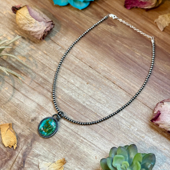 FREE Sterling Silver Pearl Necklace + MJ Green Turquoise Pendant