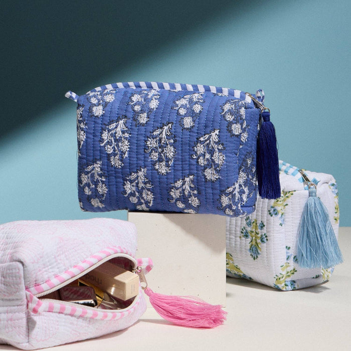 Frem Pink Quilted Seashell Cosmetic Pouch – Zipper Makeup Bag with Tassel