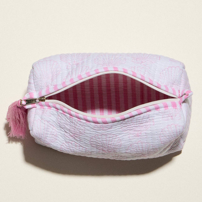 Frem Pink Quilted Seashell Cosmetic Pouch – Zipper Makeup Bag with Tassel