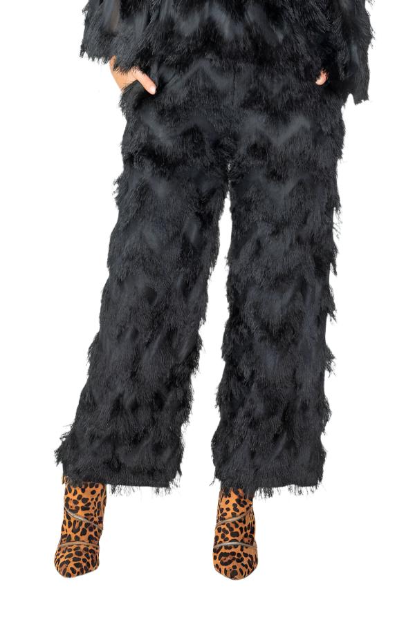 Fringe Embellished Mesh Pant in Black - 6936P-BLK